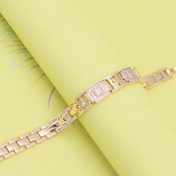 "Rose Gold Plated Designer Bracelet with Intricate Square Accents, XPBL0947 - Picture 4 of 12